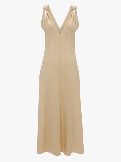 Victoria Beckham Twist Shoulder Dress In Macadamia