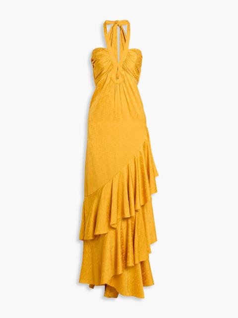 Johanna Ortiz Balladist tiered satin-jacquard halterneck maxi dress
