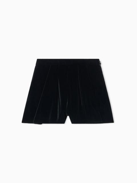 EMPORIO ARMANI LIQUID VELVET SHORTS WITH PLEATS
