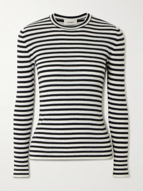 LISA YANG Vivian Striped Ribbed Cotton And Cashmere-blend Top