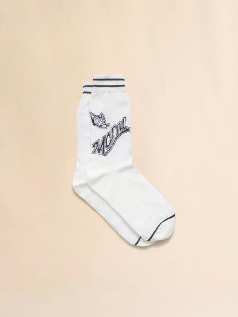 Marni WHITE COTTON SOCKS WITH WOLF DETAIL