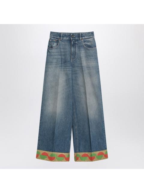 Valentino Valentino Blue Washed Jeans With Jacquard Bottoms Women