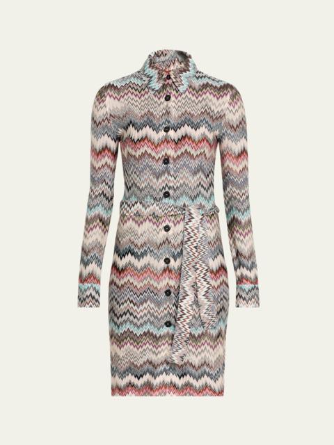 Missoni Chevron Belted Long-Sleeve Shirtdress