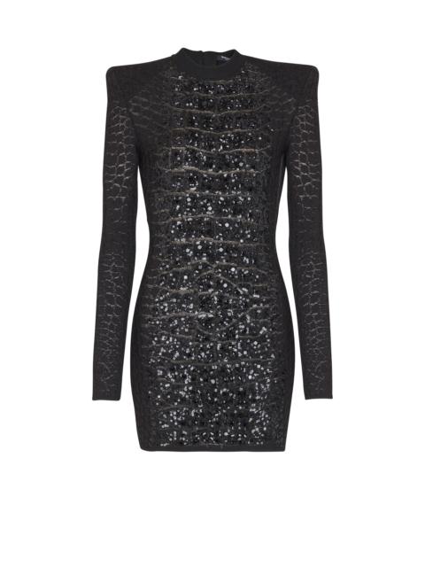 Balmain Short sequin dress in crocodile knit