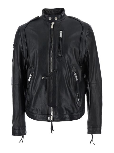 DSQUARED2 Dsquared2 Men 'Ducati X D2' Black Jacket With Mandarin Collar And Logo Embossed On The Back In Leath