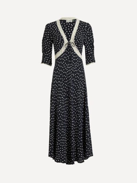 RIXO Amina Layla Dot Navy Midi Dress