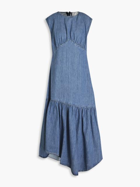 FRAME Asymmetric denim midi dress