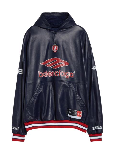 BALENCIAGA Balenciaga 3B Leather Polo Hoodie in 4100 Dark Navy at Nordstrom