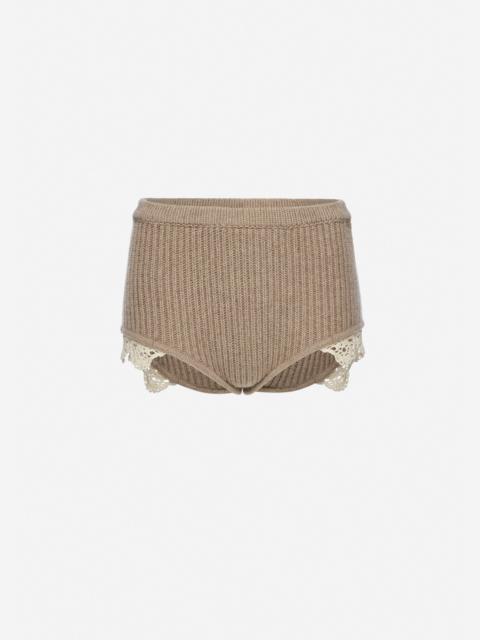 MAGDA BUTRYM Cashmere crochet-trim shorts in beige