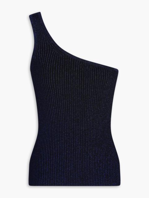 Zimmermann One-shoulder metallic ribbed-knit top
