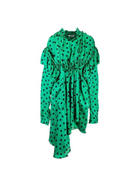 BALENCIAGA Polka Dot Print Long Sleeve Logo Jacquard Babydoll Dress