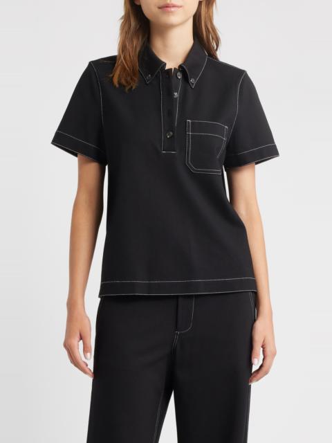 rag & bone rag & bone Irina Contrast Stitch Button-Down Polo in Black at Nordstrom