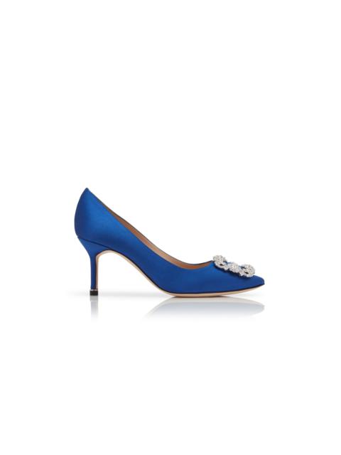 Manolo Blahnik Dark Blue Satin Jewel Buckle Pumps