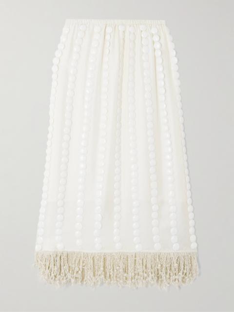 diotima Coverley Embellished Fringed Silk-satin Midi Skirt