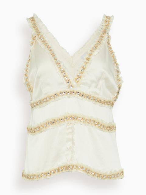 Saint Art Maisy Embellished Silk Top in Ivory