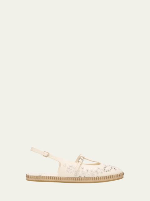 JIMMY CHOO Amiee Leather Embroidered Espadrille Ballerina Flats