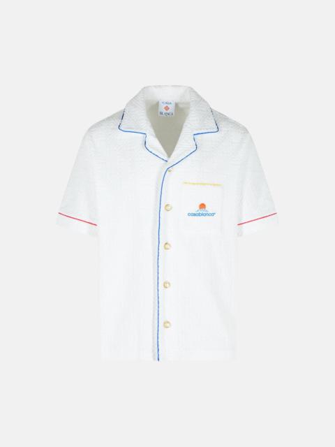 SHORT SLEEVED SHIRT IN JACQUARD COTTON BLEND TERRY CLOTH WITH WHITE MONOGRAM