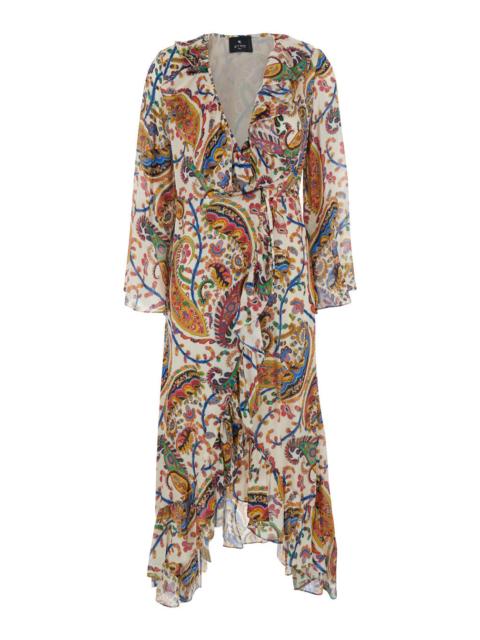 Etro Etro Women Multicolor Long Dress With V Neck And All-Over Paisley Motif In Silk Woman