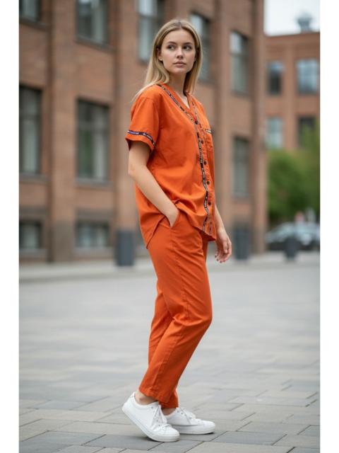 Other Designers Mr. Junko - FYE🔥Vintage MR.JUNKO MLB Design Orange Prisoner Pajamas Set