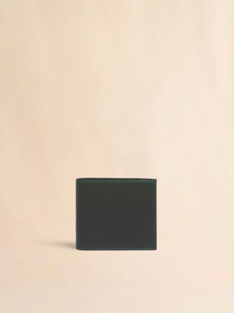 Marni BLACK LEATHER BIFOLD WALLET WITH CONTRAST STITCHING