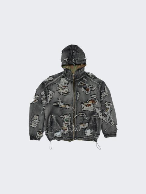 Thug Club Hell Denim Camo Hooded Zip Up Black