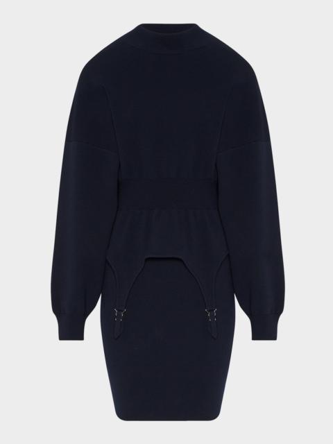Jean Paul Gaultier Mock-Neck Rib Harness Peplum Midi Sweater Dress