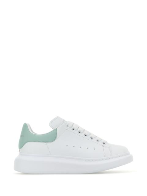 Alexander Mcqueen Women White Leather Sneakers With Sea Green Leather Heel