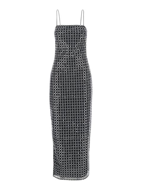 ROTATE Rotate Women Black Long Dress With Thin Straps And Beaded Decorations In Fabric Woman