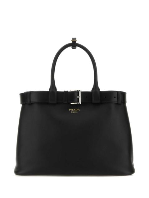 Prada Prada Women Black Leather Prada Buckle Large Handbag