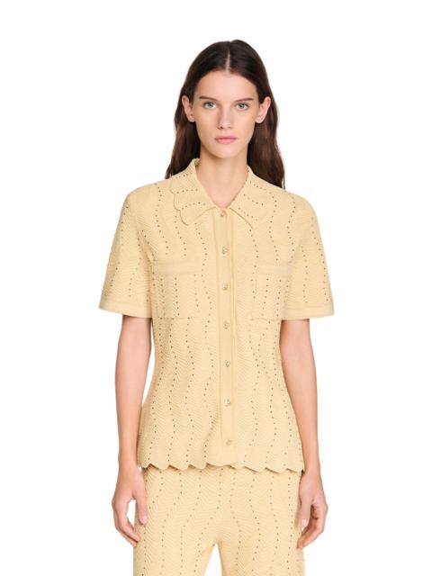 Sandro SANDRO Rhinestone cardigan in Gold at Nordstrom