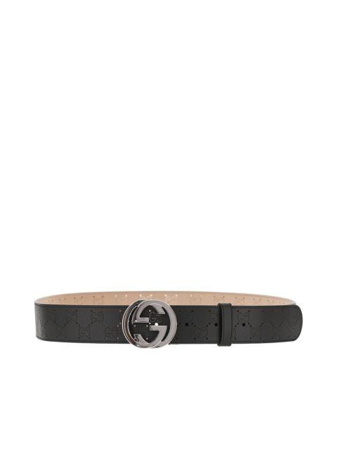 GUCCI Gucci Leather Belt with GG Interlock Buckle Black