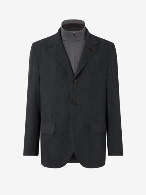 CORNELIANI Anthracite grey stretch cashmere wool cover jacket with detachable vest