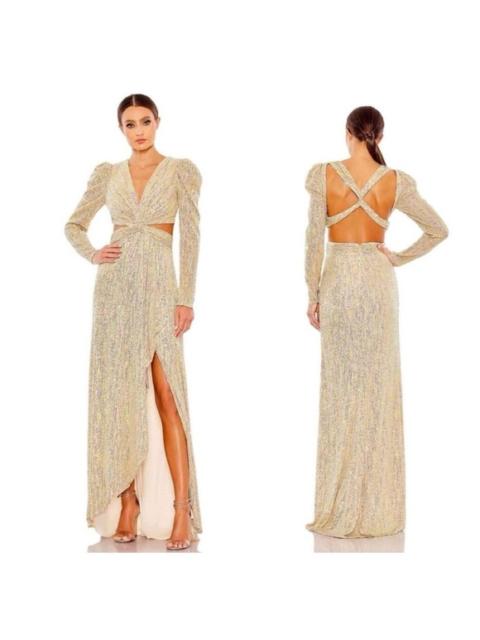 Other Designers NWT Mac Duggal Metallic Puff Sleeve 
Front Twist Gown Gold 27050‎ Sz 8 $298