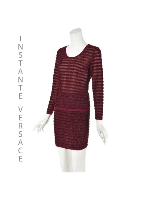 VERSACE INSTANTE by VERSACE 1990s Burgundy Knit Top & Mini Skirt Set 