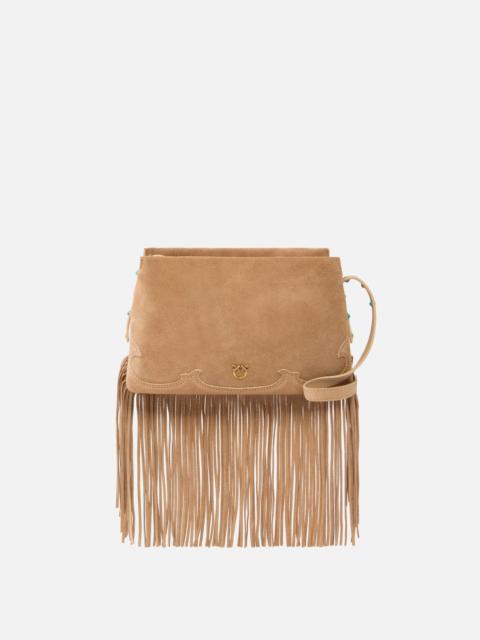 PINKO ONE, TWO, THREE BAG SMALL CROSSBODY BAG IN SUEDE WITH FRINGES