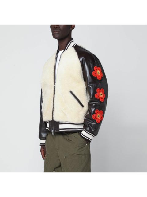 KENZO Kenzo Beige Shearling-Effect And Brown Leather Bomber Jacket Men