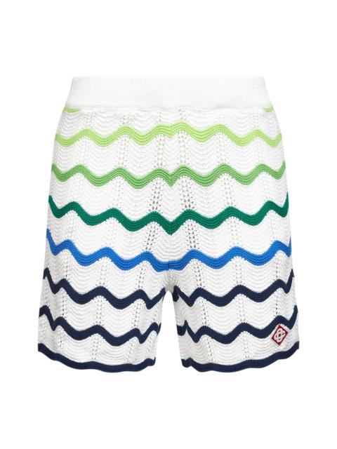 CASABLANCA Casablanca Men Green And White Wave Crochet Cotton Shorts