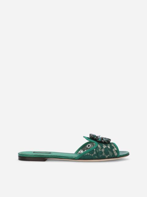 Slippers in lace with crystals
