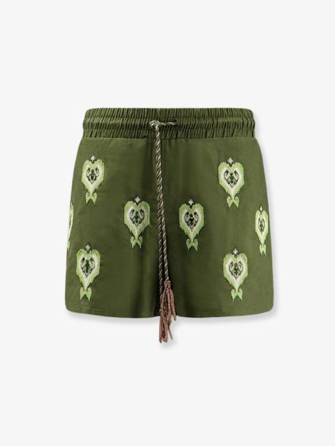 FARM RIO Farm Rio Green Heart Tapestry Embroidered Lenzingâ„¢ Ecoveroâ„¢ Euroflaxâ„¢ Shorts