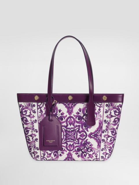 Majolica-print atene shopping bag in canvas