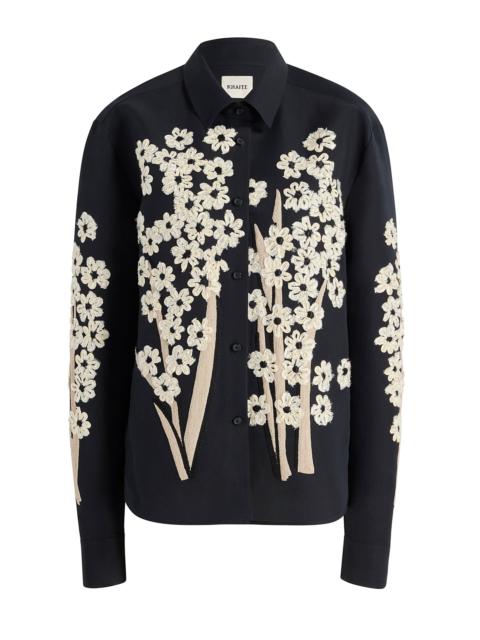 KHAITE Argo Floral-Embellished Cotton-Silk Organza Shirt black