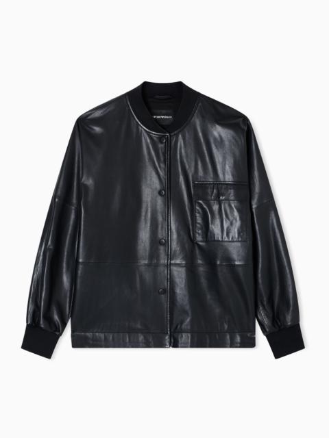 EMPORIO ARMANI ASV OVERSIZED SHIRT JACKET IN DAPPLED NAPPA LAMBSKIN