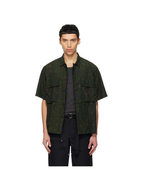 sacai Khaki Overdyed Floral Print Shirt