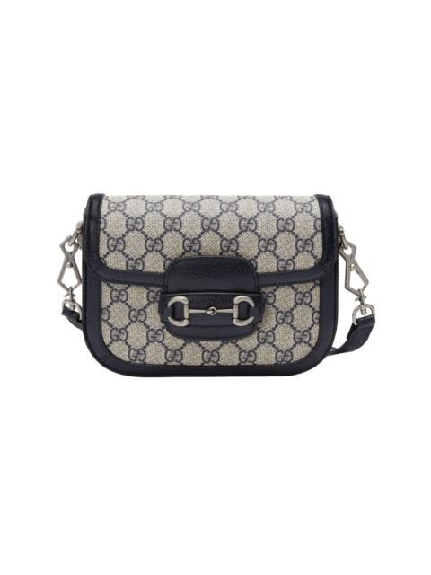 GUCCI GUCCI Horsebit 1955 Small Beige/Blue GG Shoulder Bag