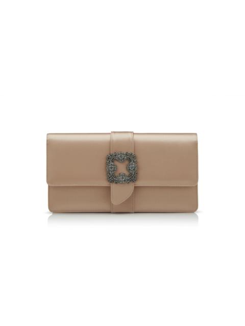 Manolo Blahnik Blush Satin Jewel Buckle Clutch