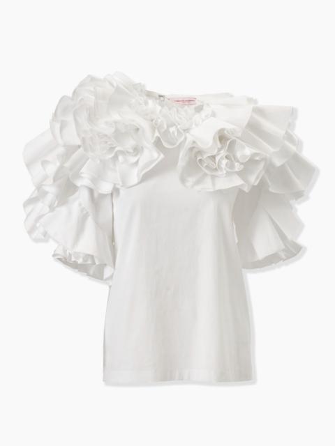CAROLINA HERRERA Draped Floral Ruffled Top