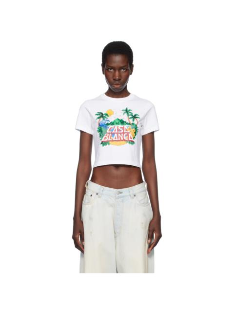 CASABLANCA White Casa Beach Wave Cropped T-shirt