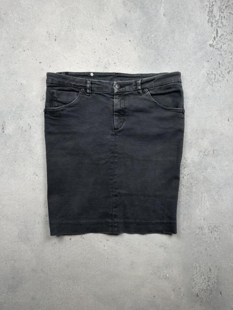 Prada Prada Vintage Grey Denim Pencil Skirt Lux Leather Logo Patch