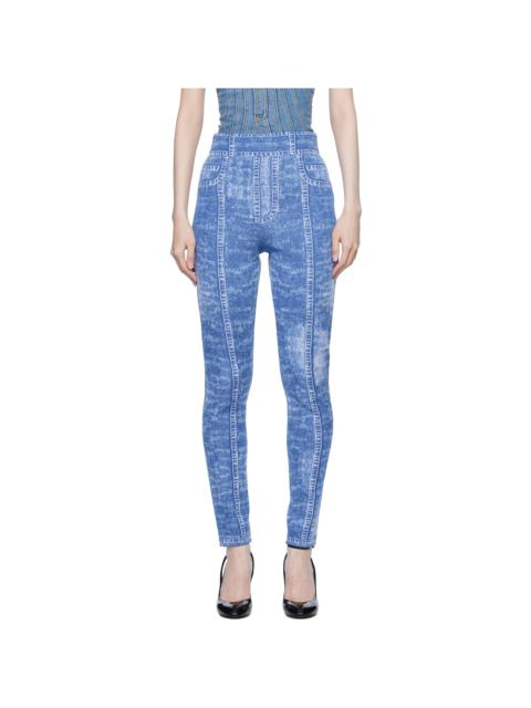 Balmain Blue Denim Effect Knit Leggings
