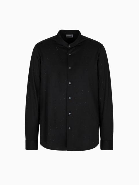 EMPORIO ARMANI ASV CLUBWEAR GURU-COLLAR SHIRT IN A LYOCELL BLEND JERSEY WITH ALL-OVER RHINESTONES